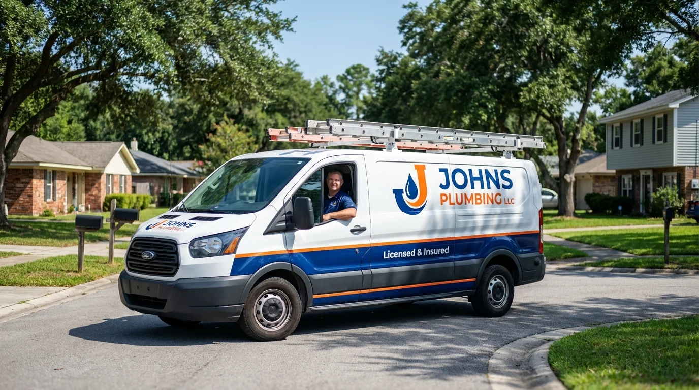 Johns Plumbing LLC service van in Panama City, FL