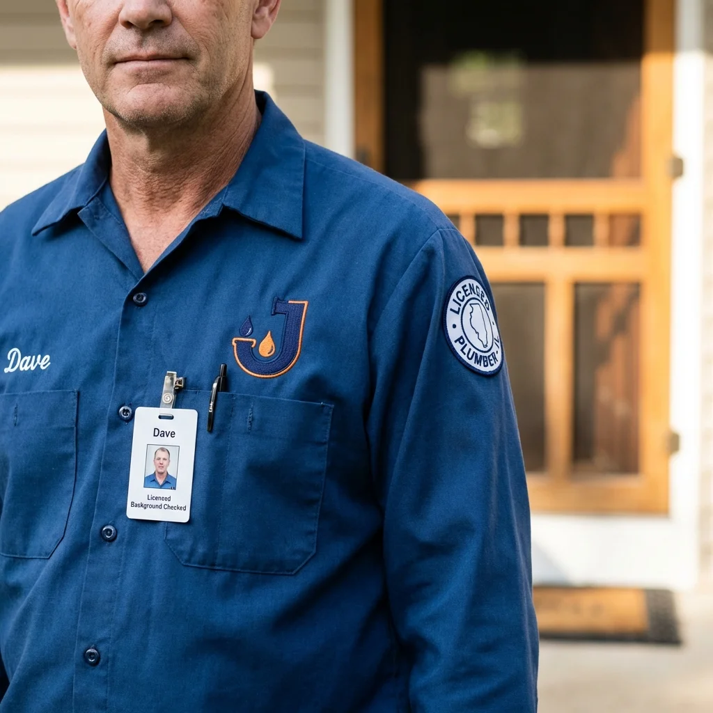 Licensed plumber showing ID badge in Panama City, FL