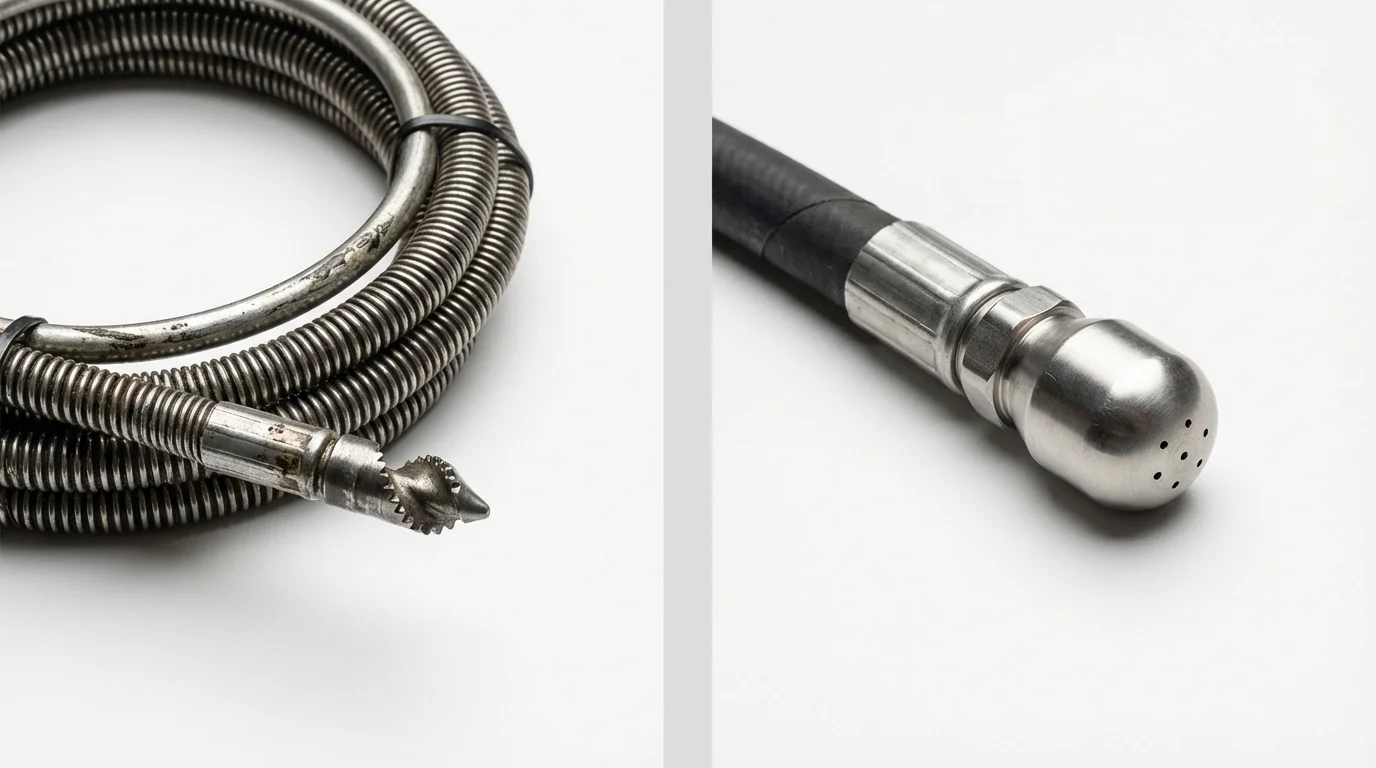 Drain snake cable and hydro jetting nozzle used for drain cleaning in Panama City, FL