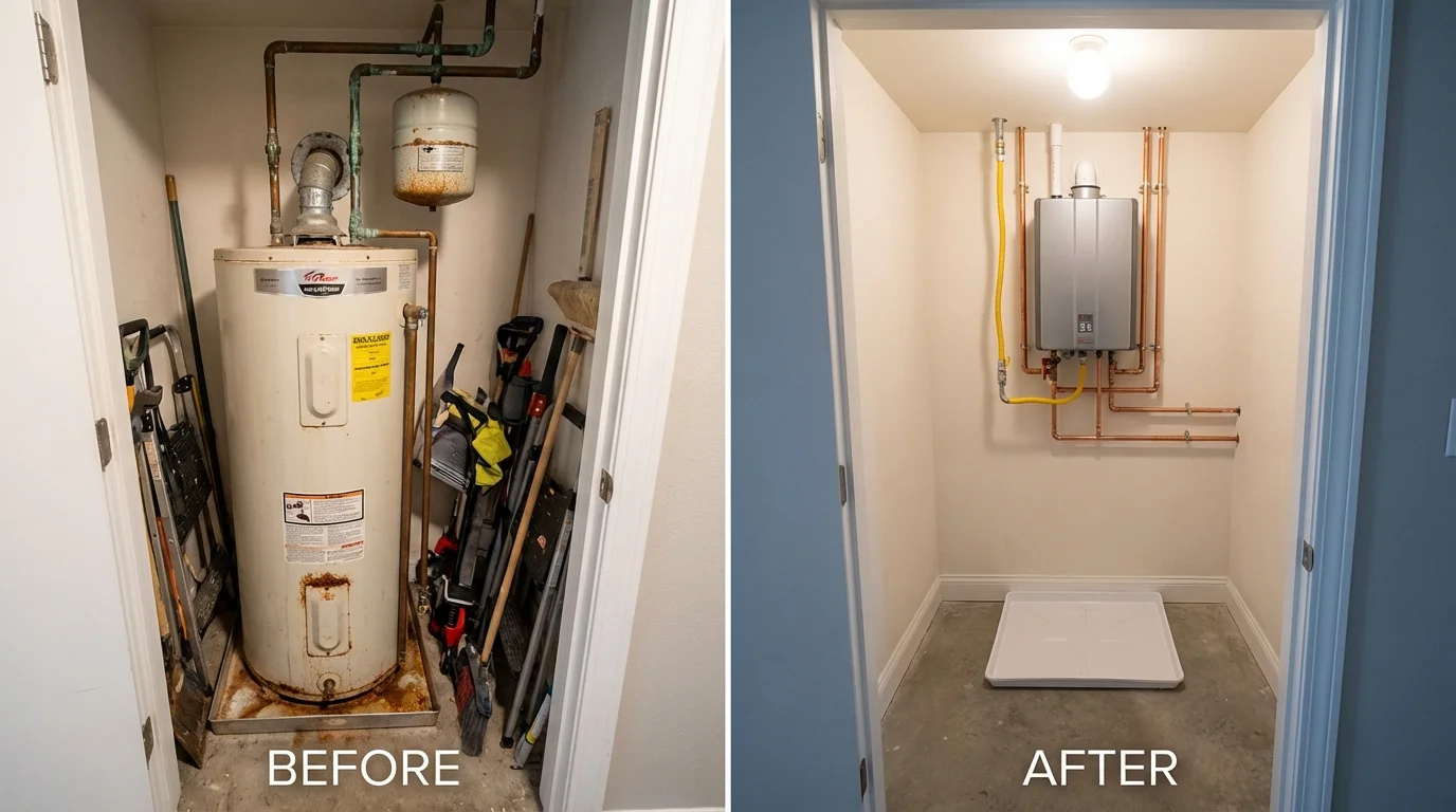 Tank water heater versus wall-mounted tankless unit comparison for Panama City, FL homeowners